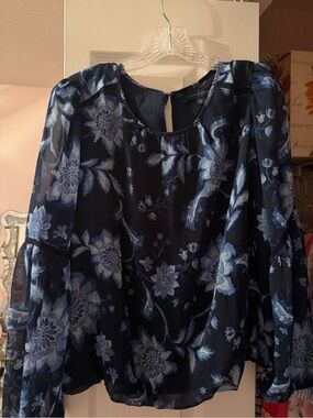 Tommy Hilfiger Navy Blue Floral Sheer Blouse